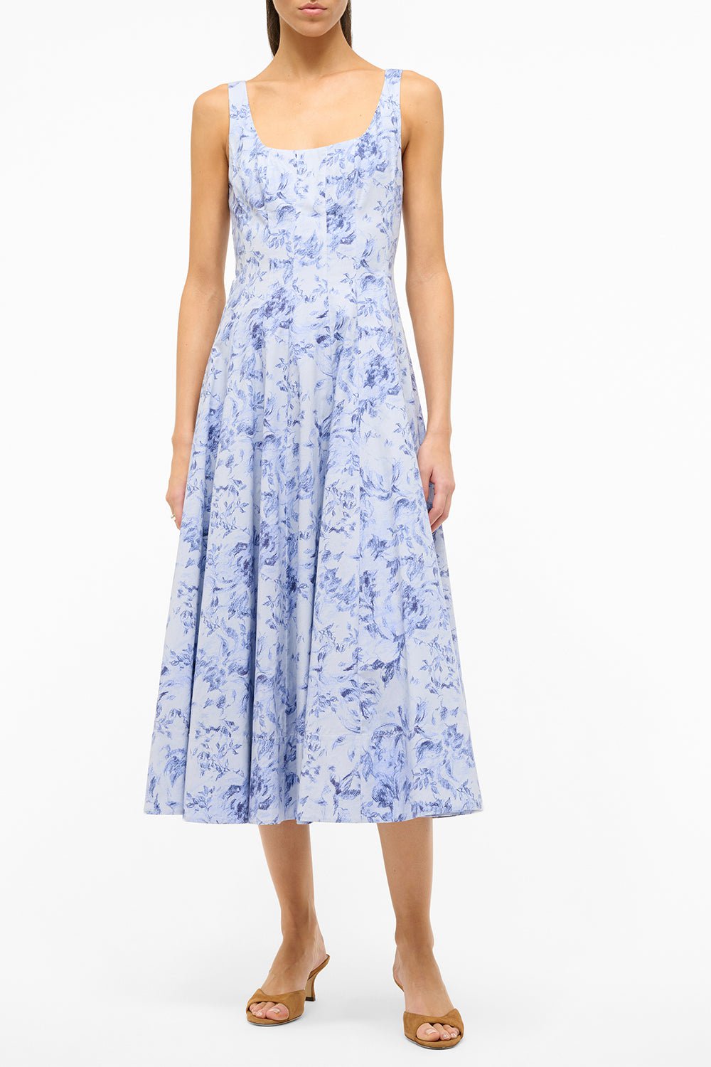 STAUD-Wells Dress - Periwinkle Sketchbook Floral-
