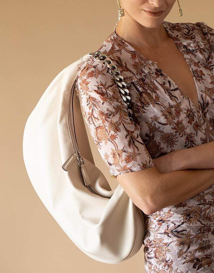 STAUD-Large Cream Sasha Silver Chain Bag-CREAM