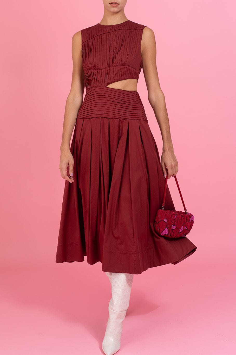 STAUD-Beaded Bean Convertible Bag-CHERRY