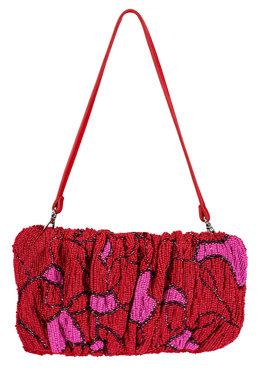 STAUD-Beaded Bean Convertible Bag-CHERRY