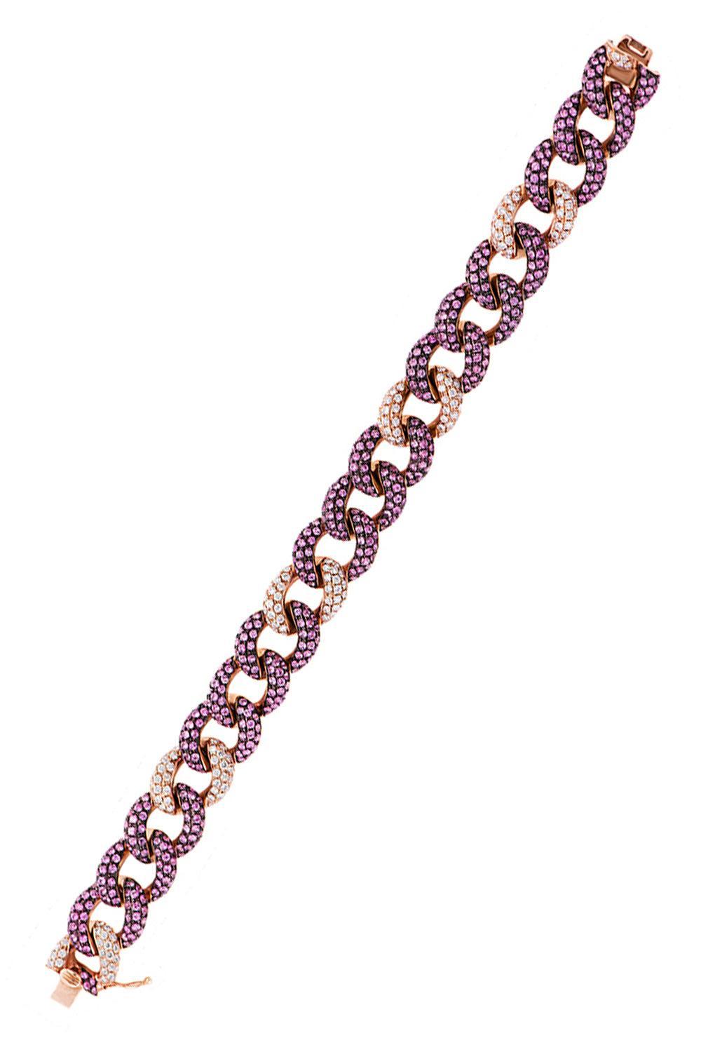 Pink Sapphire Diamond Curb Chain Bracelet-ROSE GOLD-7-JEWELRYFINE JEWELBRACELET O-STEFERE