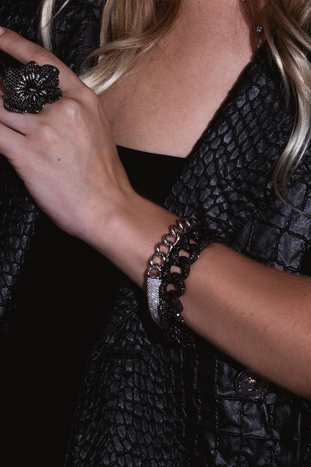 STEFERE-Black Diamond Link Bracelet-WHITE GOLD