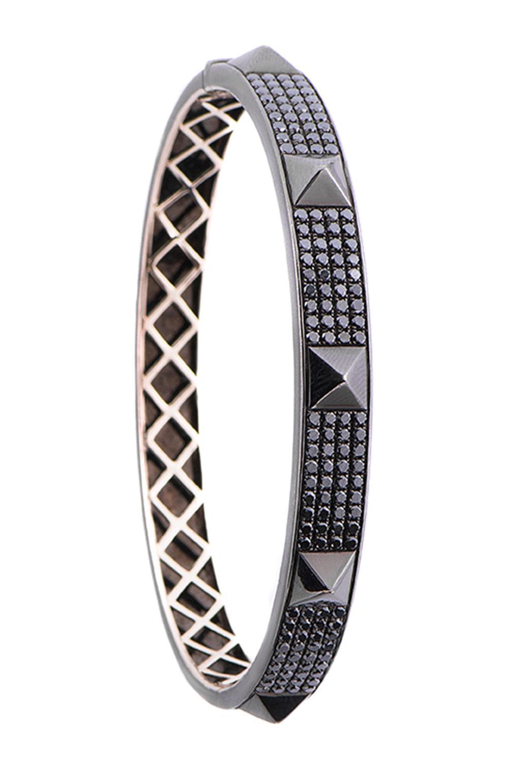 Black Diamond Spike Bangle Bracelet-WHITE GOLD-JEWELRYFINE JEWELBRACELET O-STEFERE
