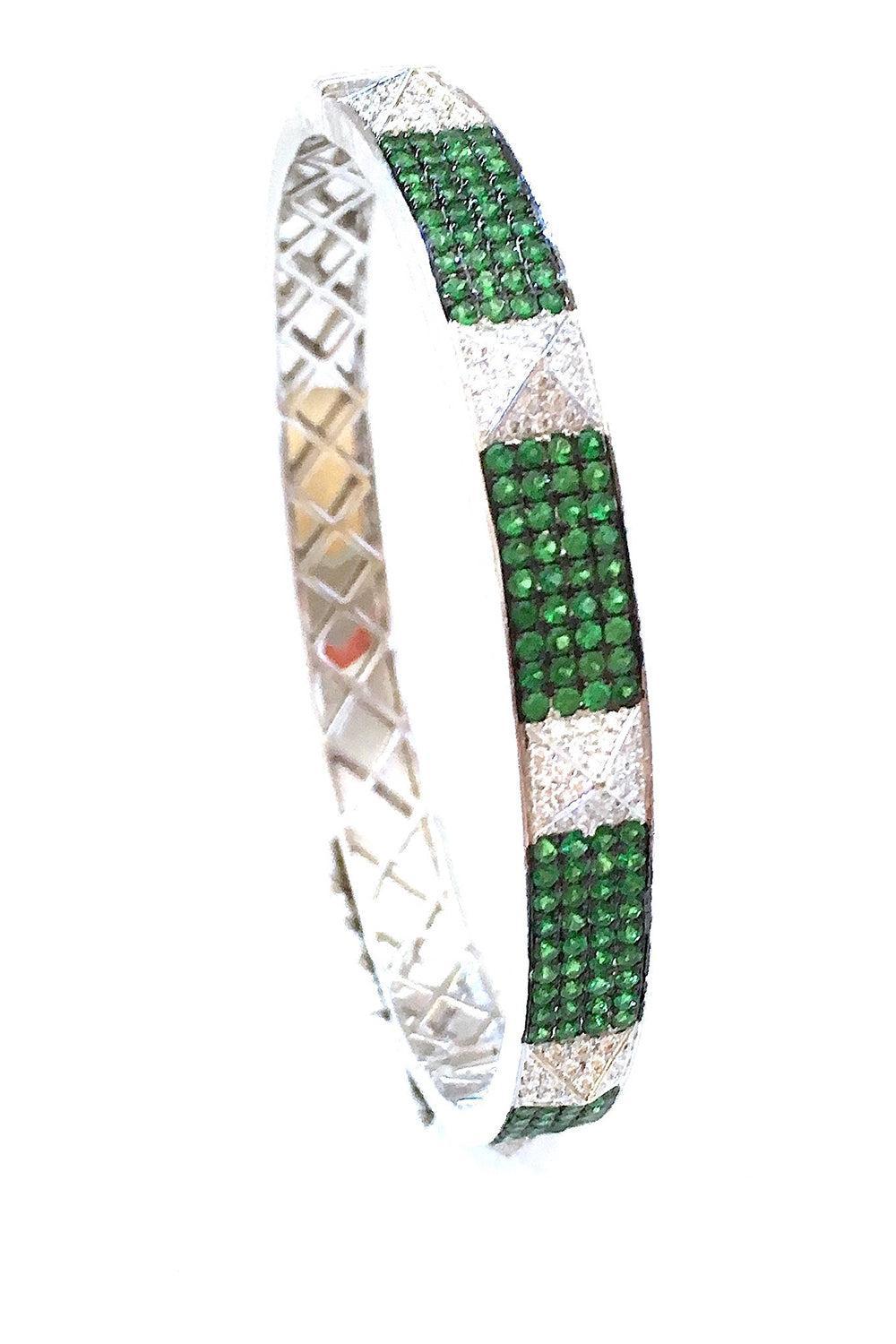 Diamond Tsavorite Spike Bangle Bracelet-WHITE GOLD-JEWELRYFINE JEWELBRACELET O-STEFERE