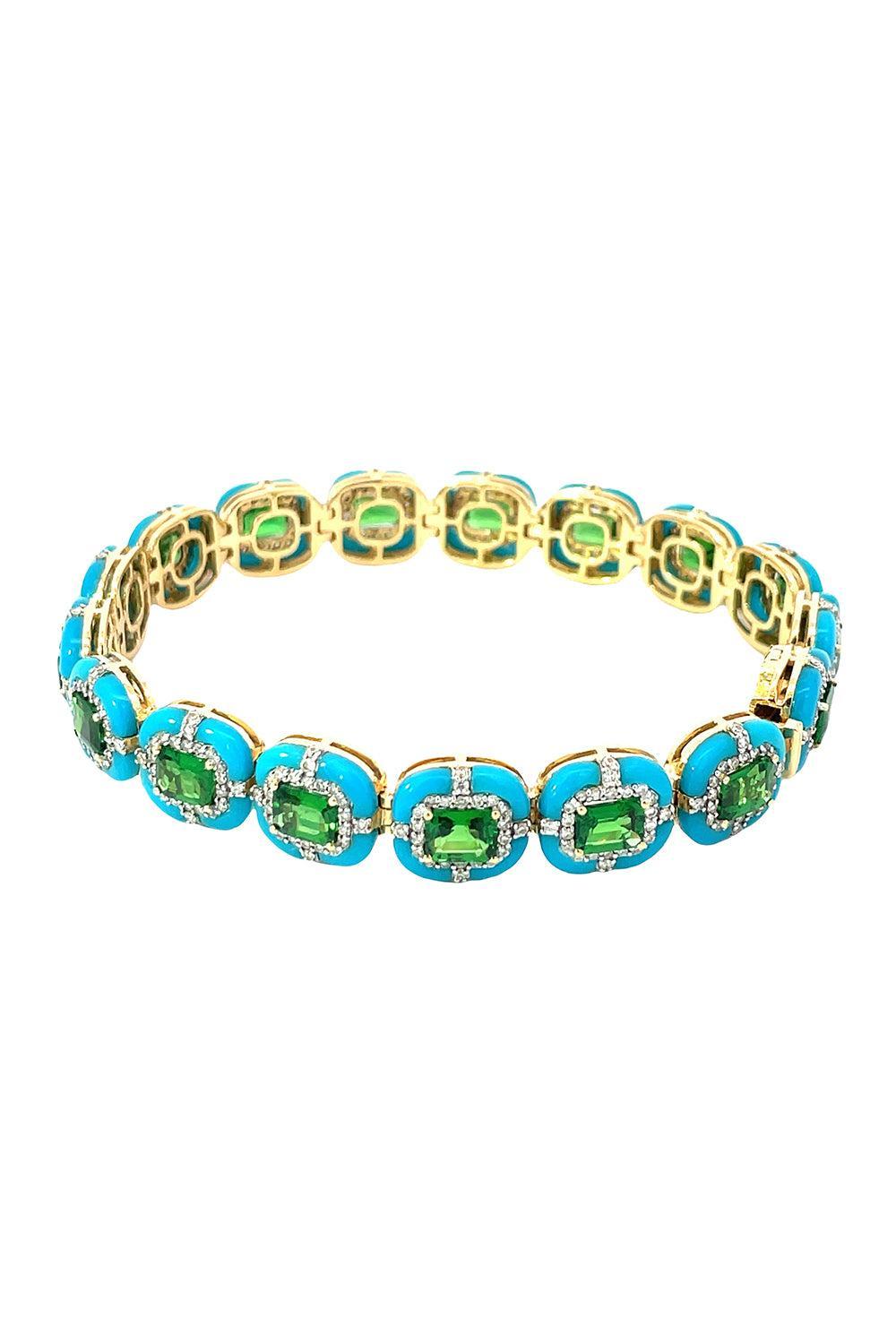 Tsavorite Turquoise Bracelet-YELLOW GOLD-JEWELRYFINE JEWELBRACELET O-STEFERE
