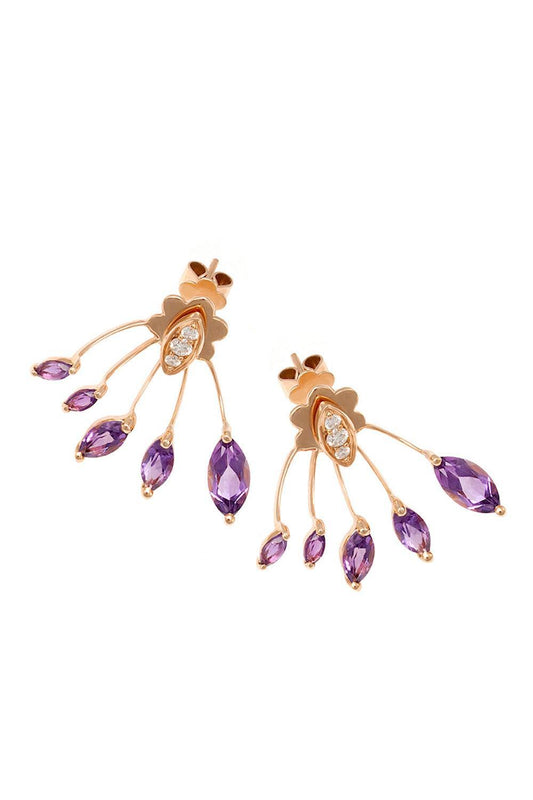 Ametthyst Diamond Eventail Earrings-ROSE GOLD-JEWELRYFINE JEWELEARRING-STEFERE