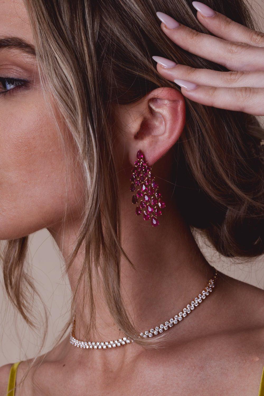 STEFERE-Long Ruby Drop Earrings-ROSE GOLD