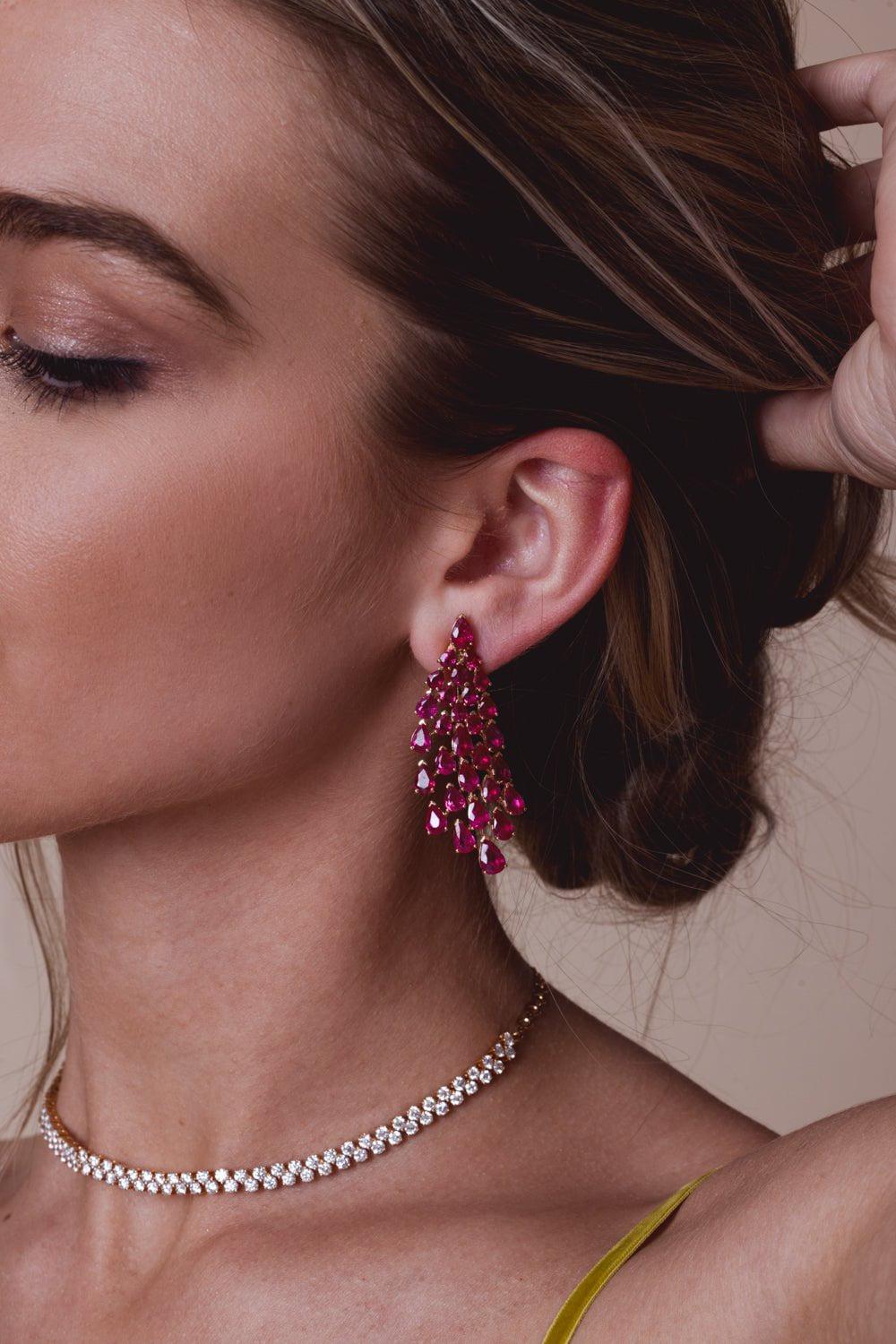 STEFERE-Long Ruby Drop Earrings-ROSE GOLD