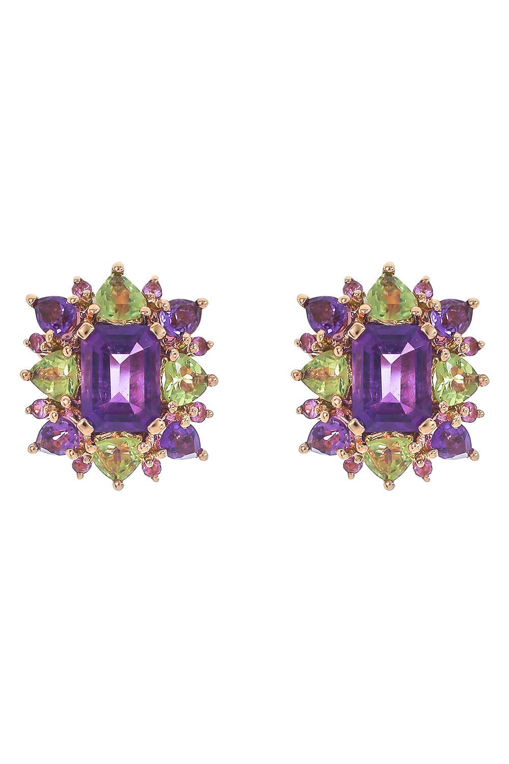 STEFERE-Pink Sapphire Amethyst Stud Earrings-ROSE GOLD