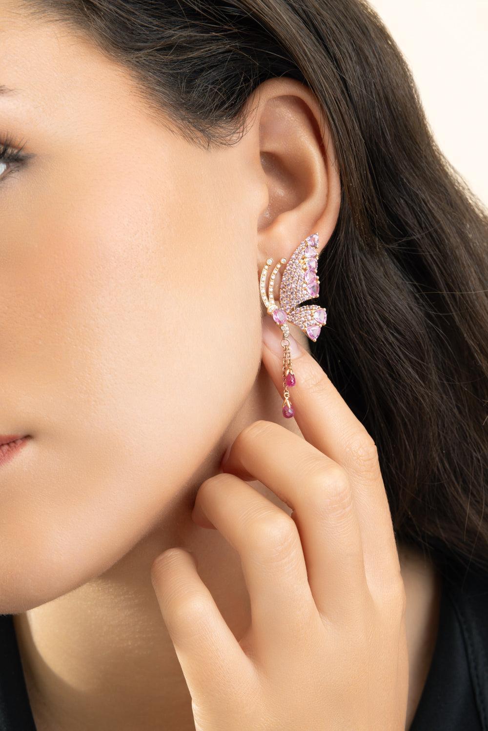 Pink Sapphire Butterfly Earrings-ROSE GOLD-JEWELRYFINE JEWELEARRING-STEFERE