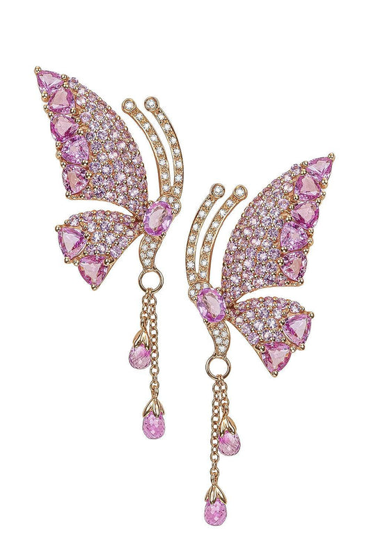 Pink Sapphire Butterfly Earrings-ROSE GOLD-JEWELRYFINE JEWELEARRING-STEFERE
