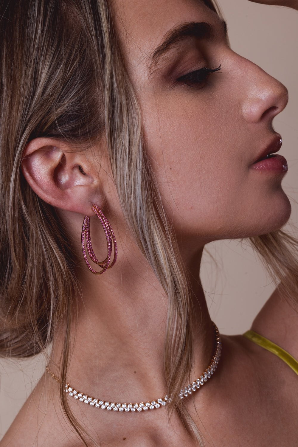 STEFERE-Pink Sapphire Triple Hoop Earrings-ROSE GOLD