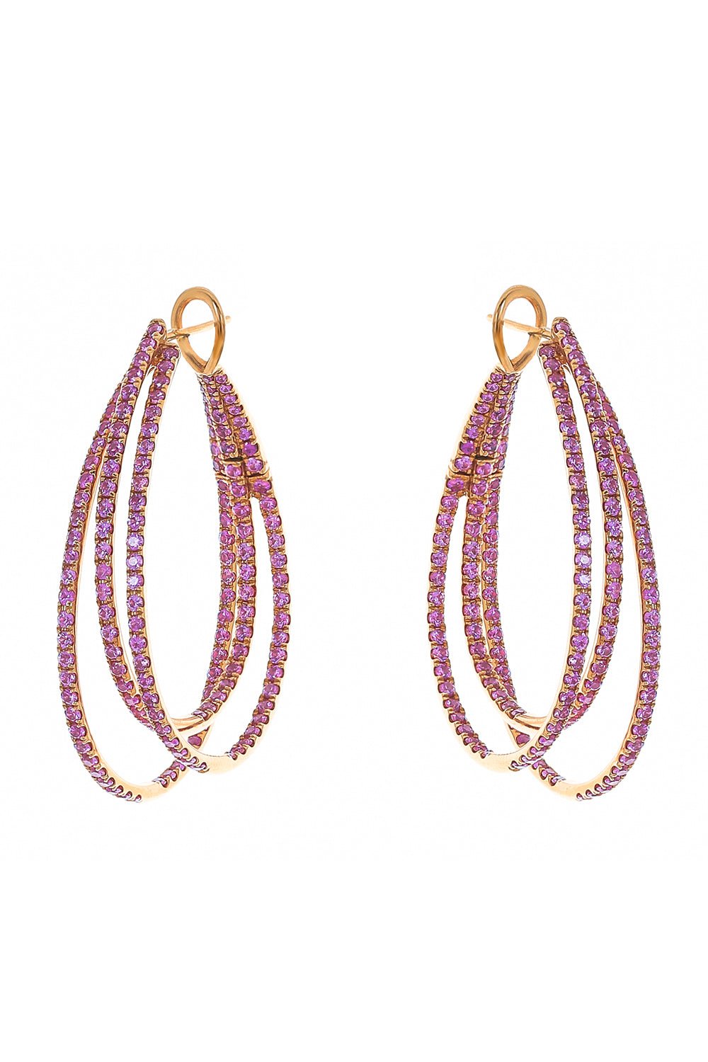 STEFERE-Pink Sapphire Triple Hoop Earrings-ROSE GOLD