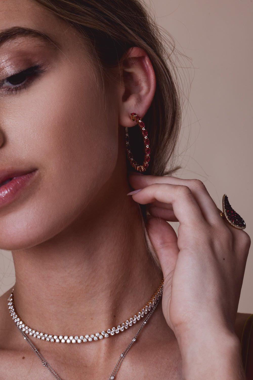 STEFERE-Ruby Diamond Hoop Earrings-ROSE GOLD