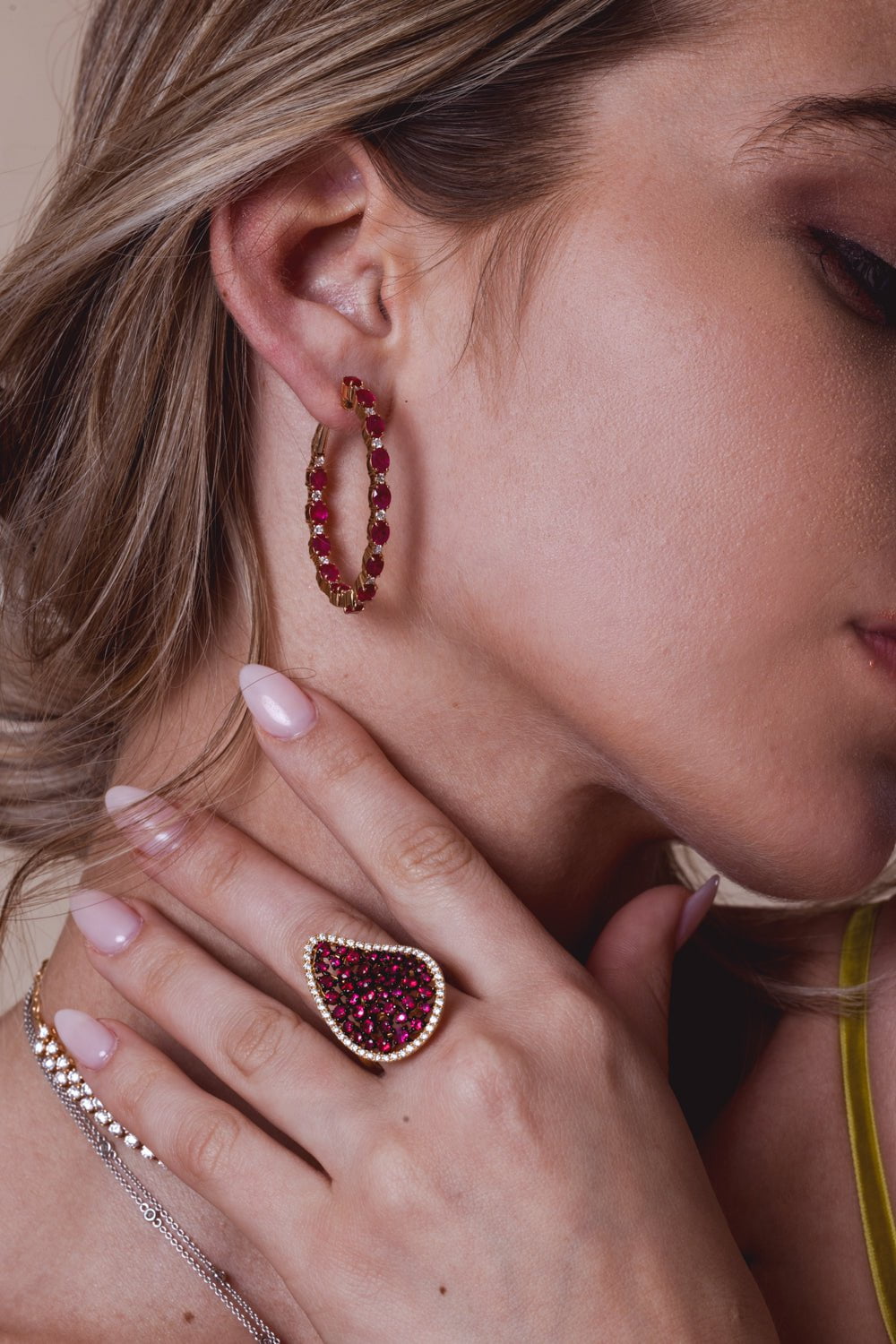 STEFERE-Ruby Diamond Hoop Earrings-ROSE GOLD