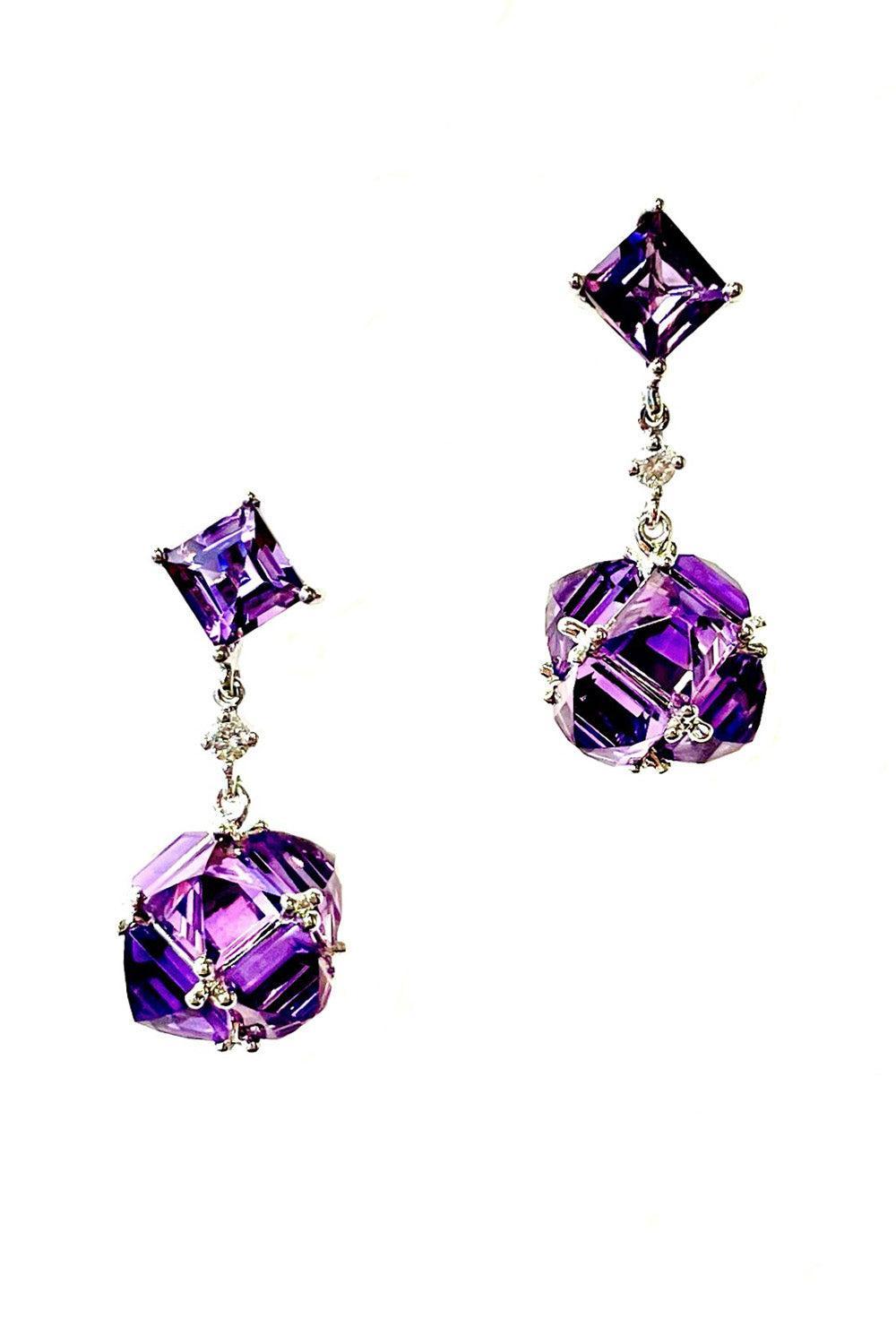 Amethyst Diamond Dangle Earrings-WHITE GOLD-JEWELRYFINE JEWELEARRING-STEFERE