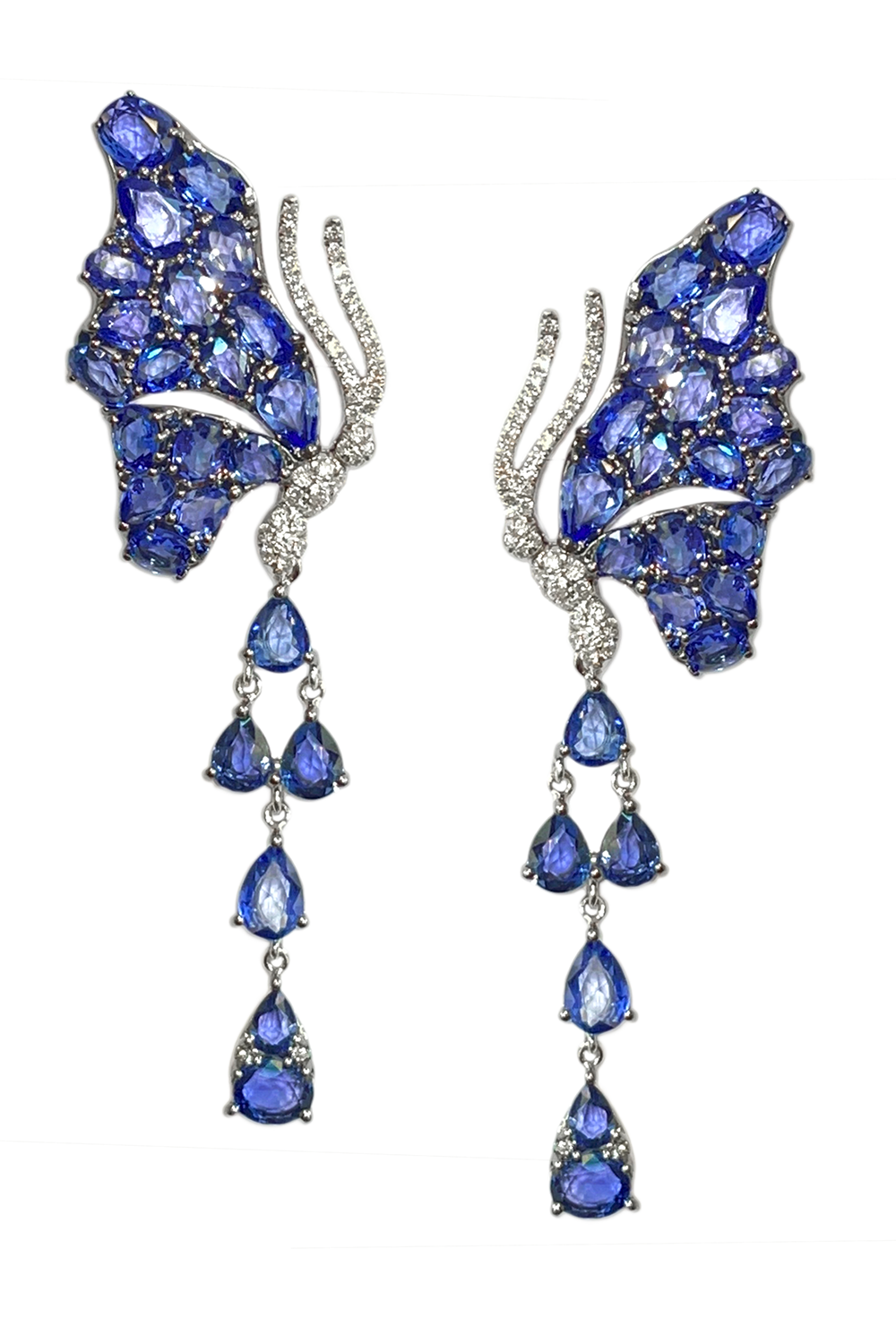Blue Sapphire Butterfly Drop Earrings-WHITE GOLD-JEWELRYFINE JEWELEARRING-STEFERE