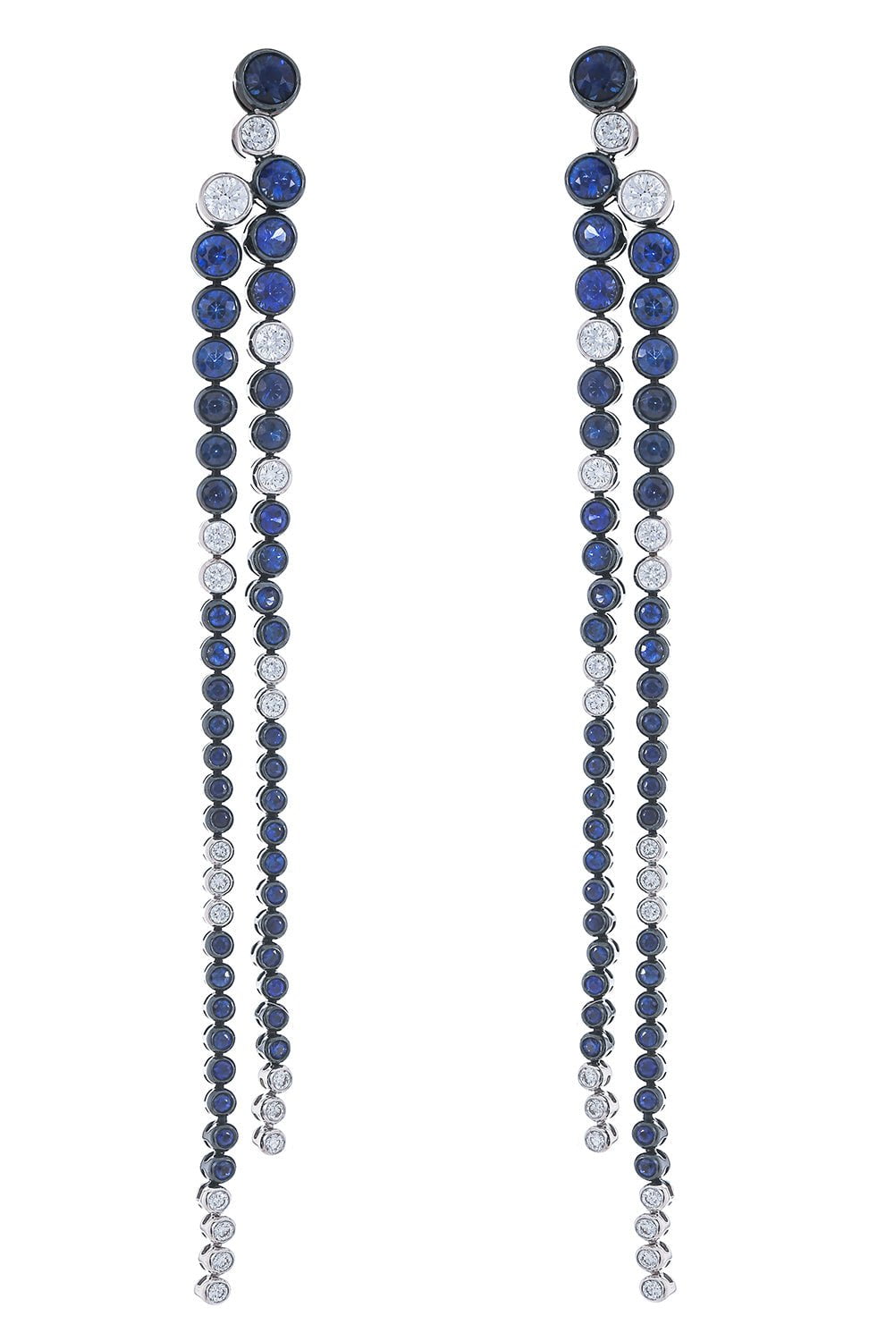STEFERE-Diamond Sapphire Long Line Earrings-WHITE GOLD
