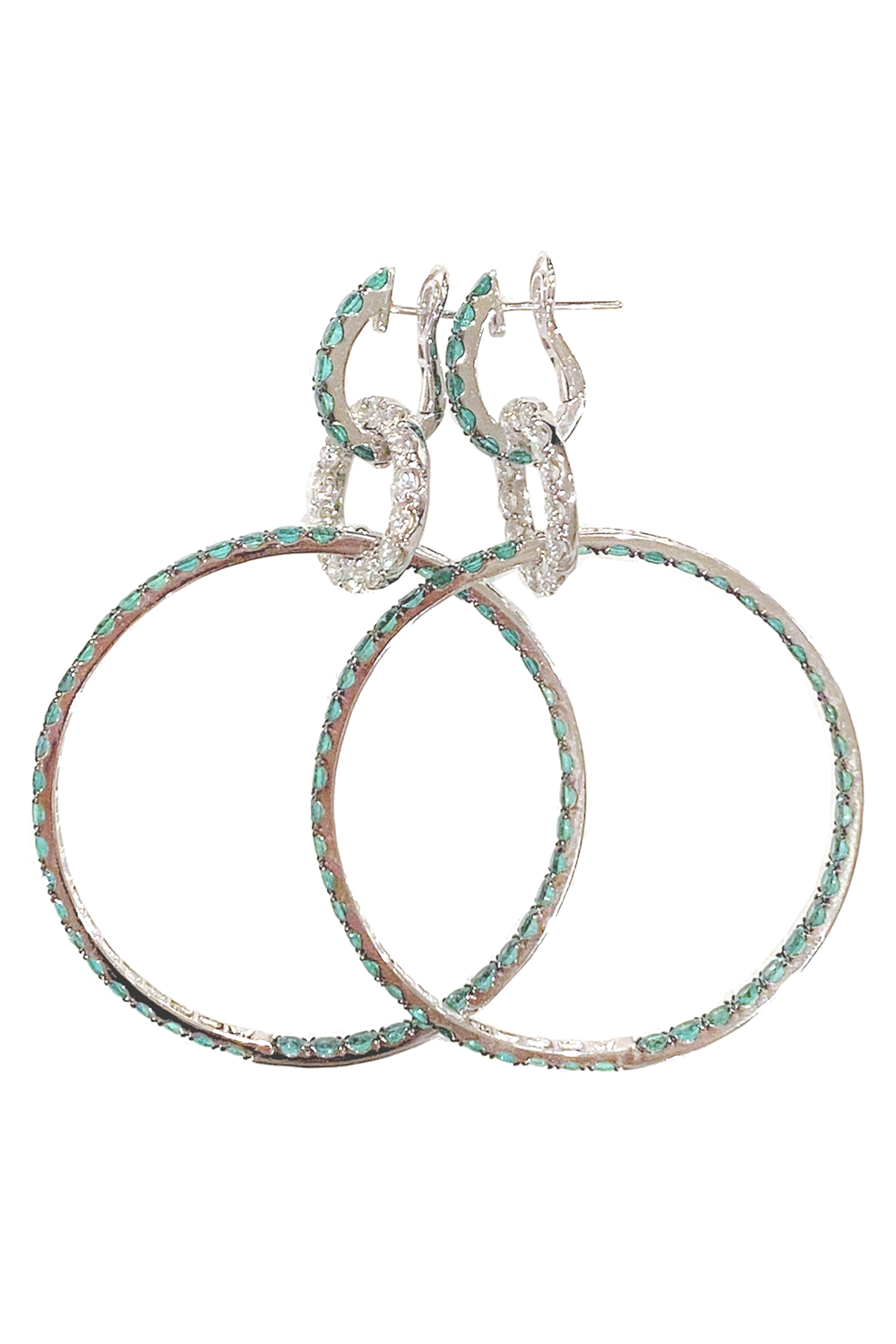 Emerald Diamond Drop Hoop Earrings-WHITE GOLD-JEWELRYFINE JEWELEARRING-STEFERE