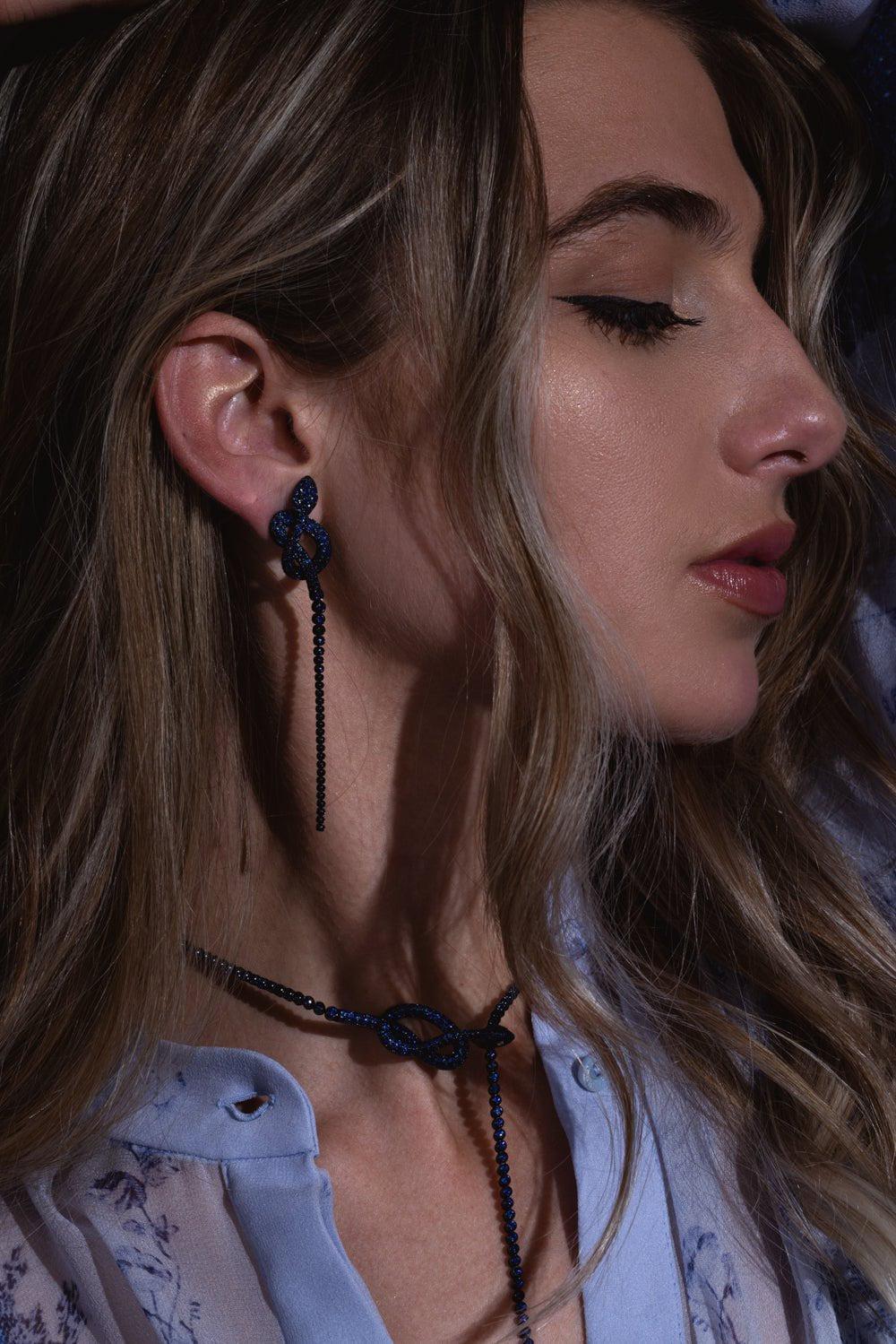 STEFERE-Long Blue Sapphire Snake Earrings-WHITE GOLD