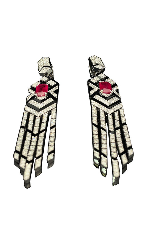 STEFERE-Ruby Onyx Diamond Earrings-WHITE GOLD