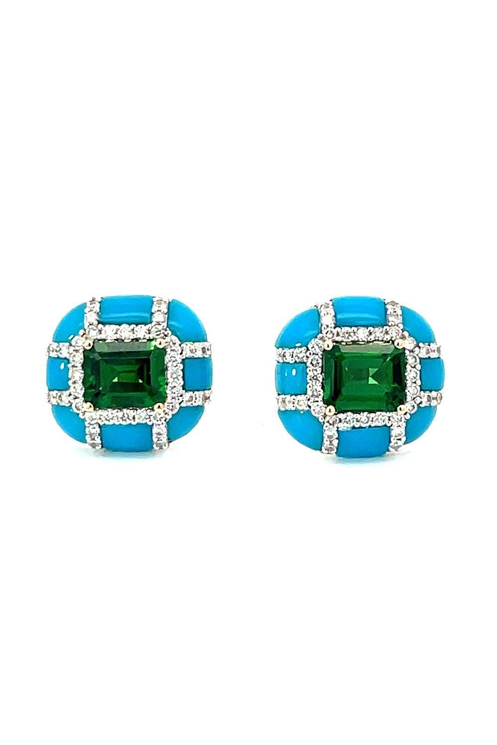 Tsavorite Turquoise Diamond Earrings-WHITE GOLD-JEWELRYFINE JEWELEARRING-STEFERE