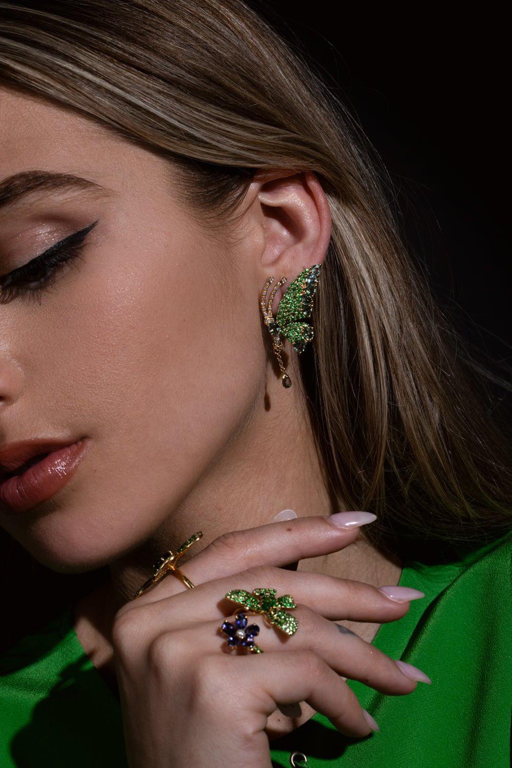 STEFERE-Green Sapphire Butterfly Earrings-YELLOW GOLD