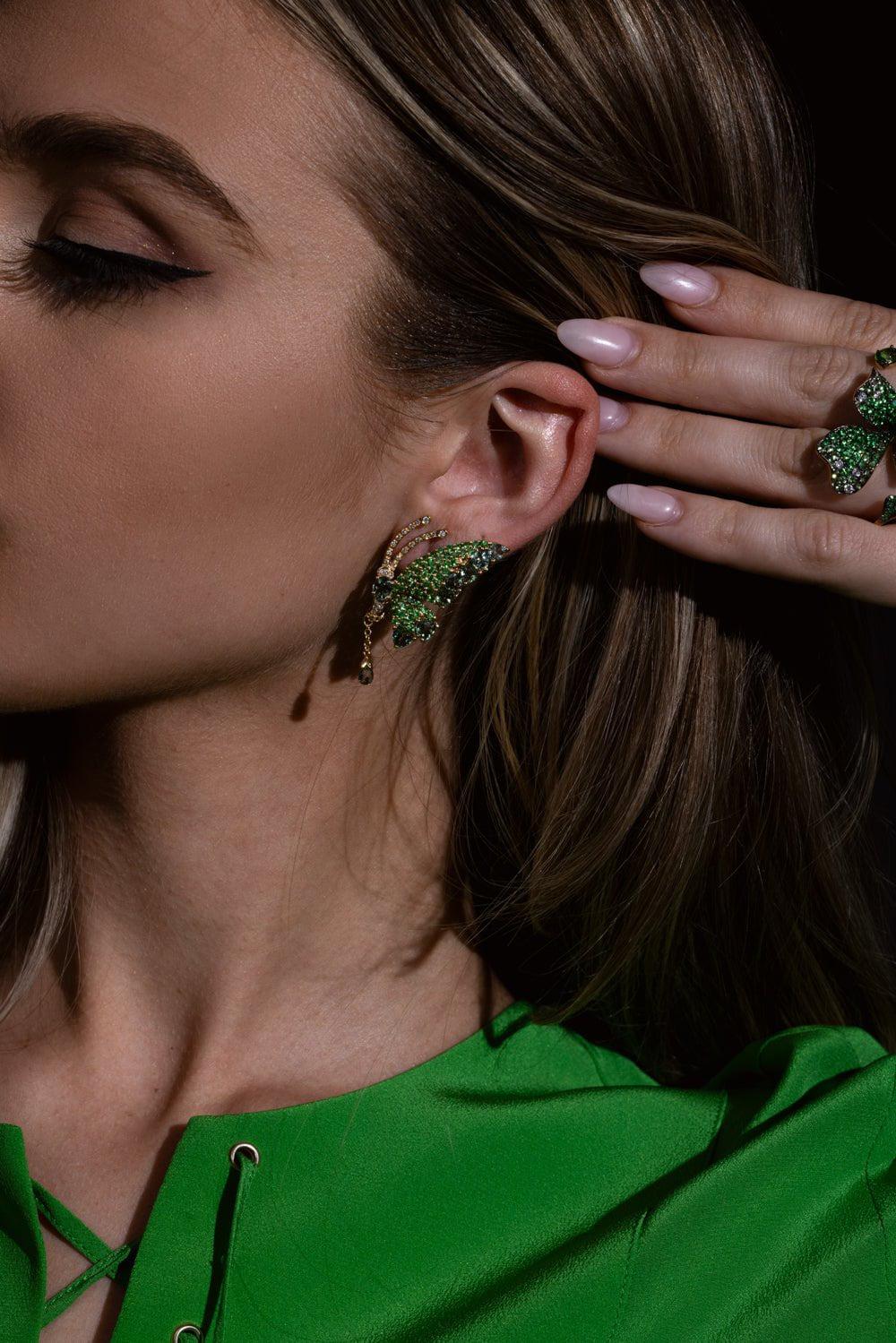 STEFERE-Green Sapphire Butterfly Earrings-YELLOW GOLD