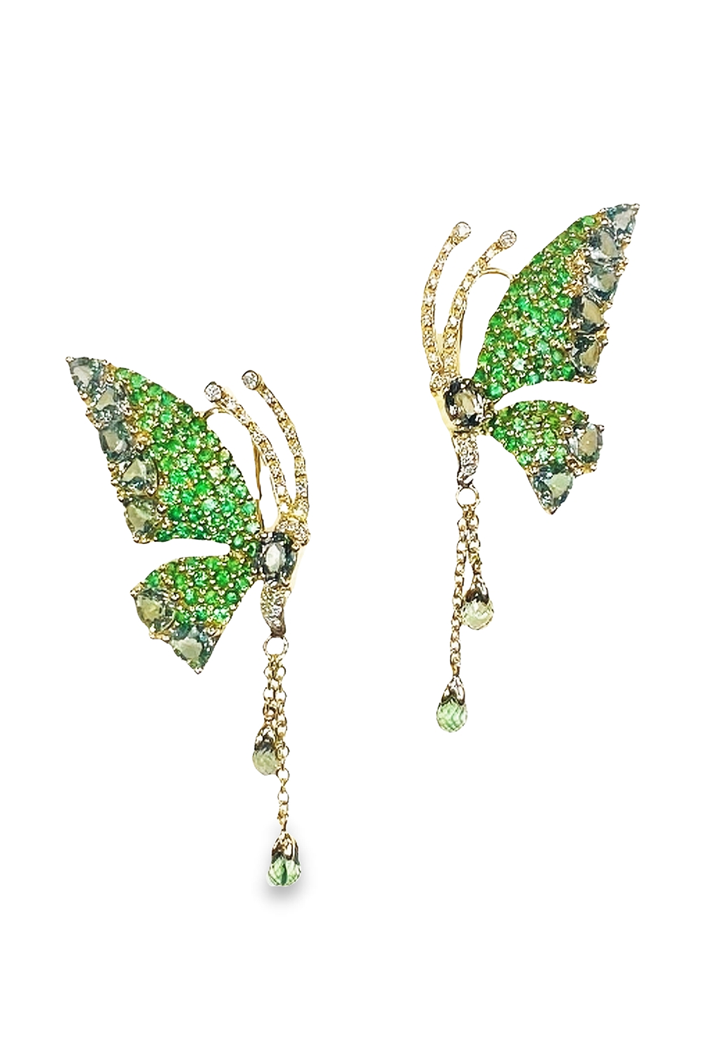 STEFERE-Green Sapphire Butterfly Earrings-YELLOW GOLD
