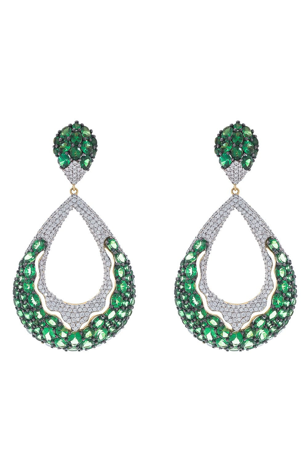 STEFERE-Diamond Tsavorite Hoop Earrings-YELLOW GOLD