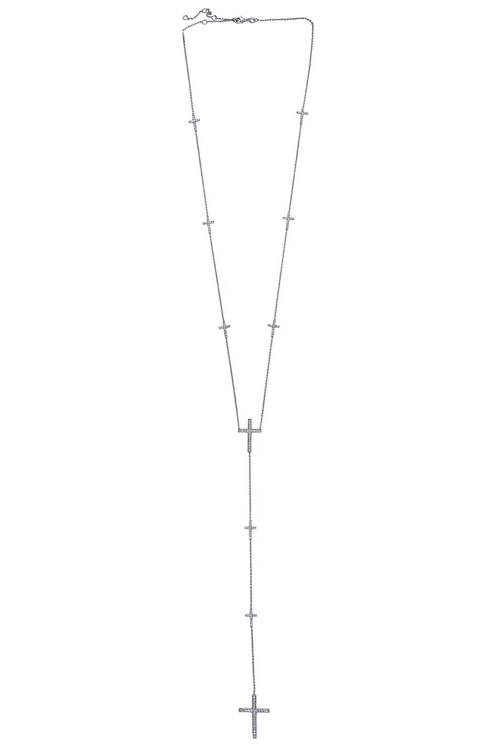 STEFERE-Diamond Cross Long Drop Necklace-WHITE GOLD