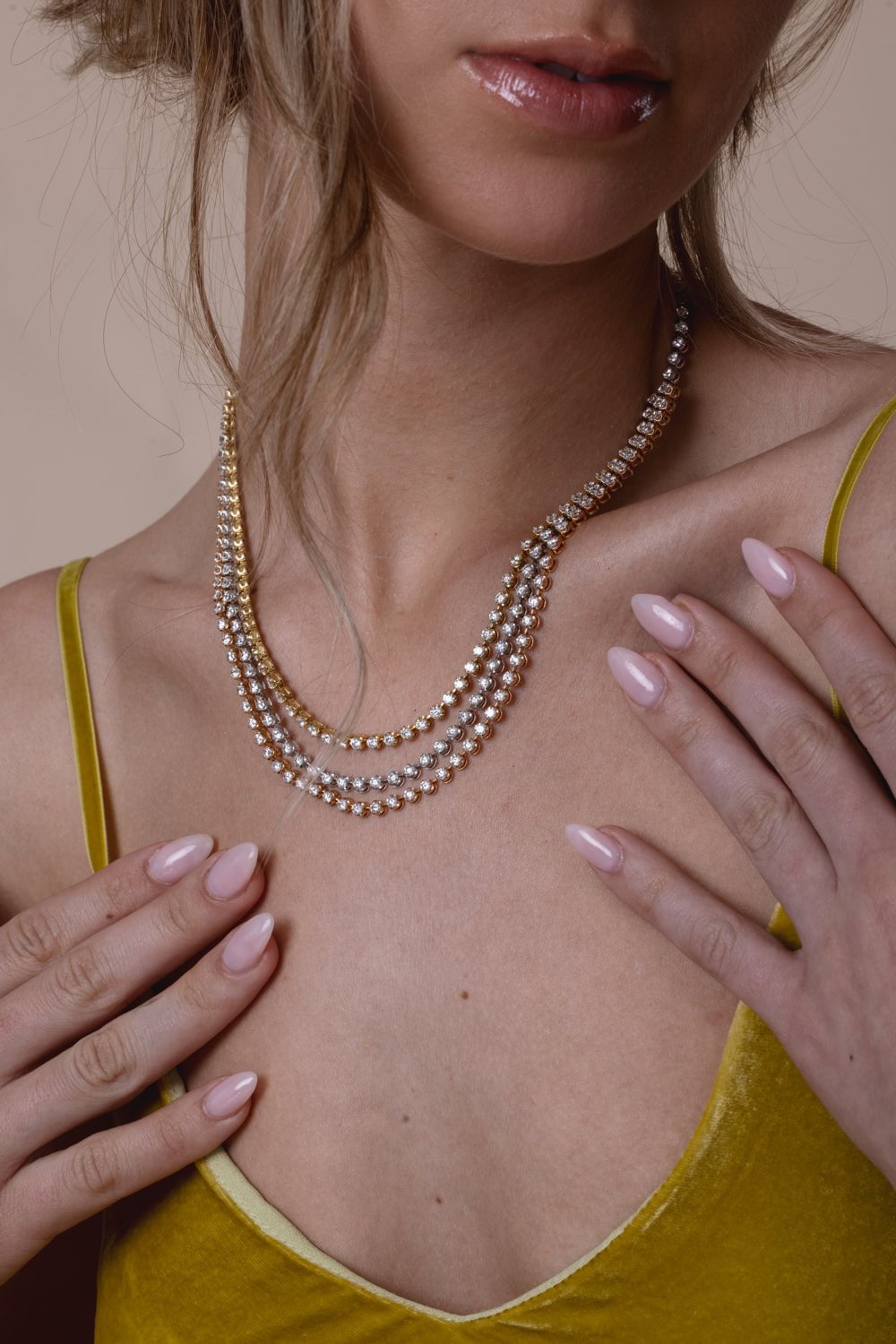 STEFERE-Three Row Diamond Multi Necklace-WHITE GOLD