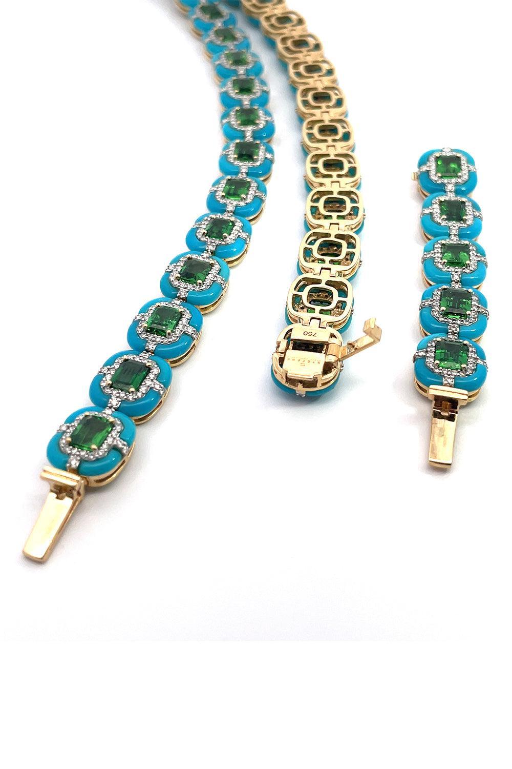 Tsavorite Turquoise Diamond Necklace-YELLOW GOLD-JEWELRYFINE JEWELNECKLACE O-STEFERE