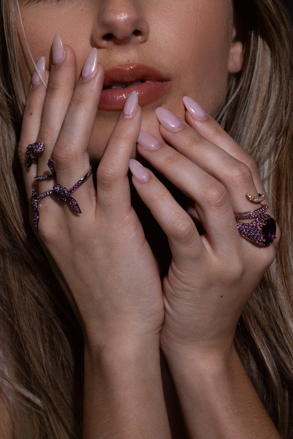 STEFERE-Amethyst Diamond Spiral Ring-ROSE GOLD