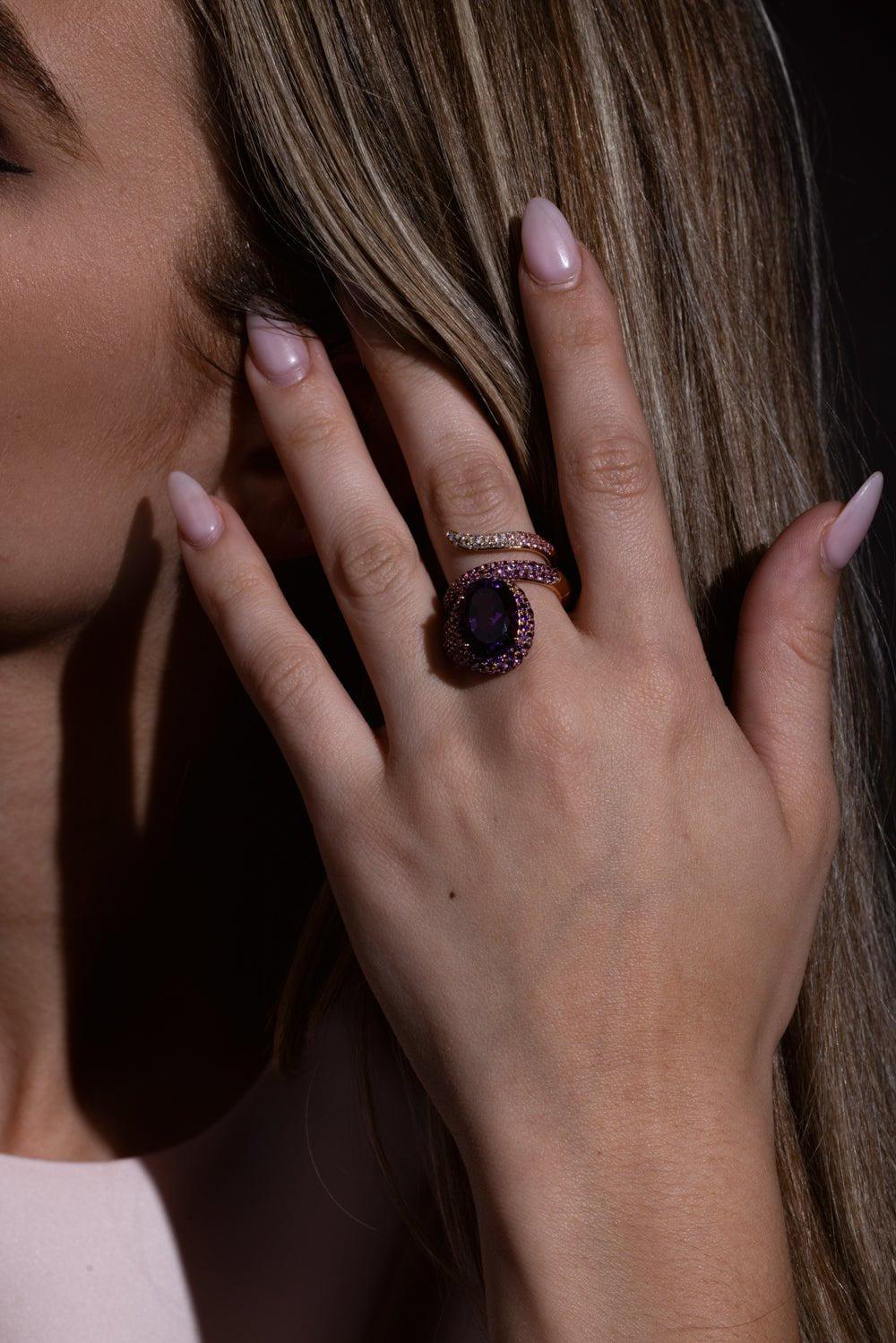 STEFERE-Amethyst Diamond Spiral Ring-ROSE GOLD