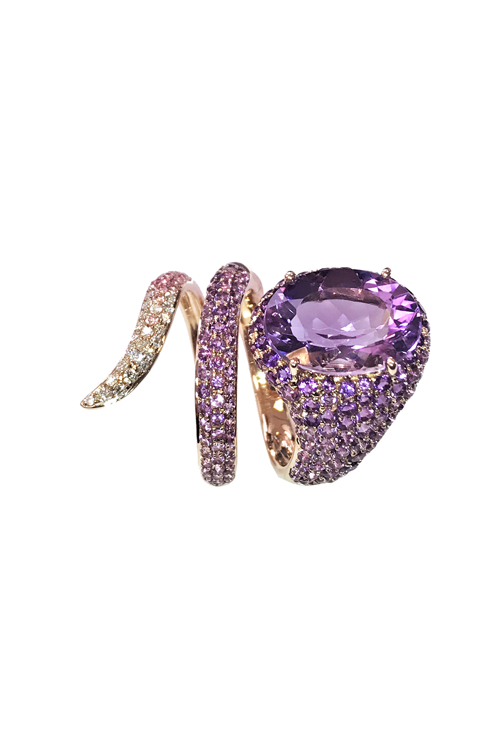 STEFERE-Amethyst Diamond Spiral Ring-ROSE GOLD