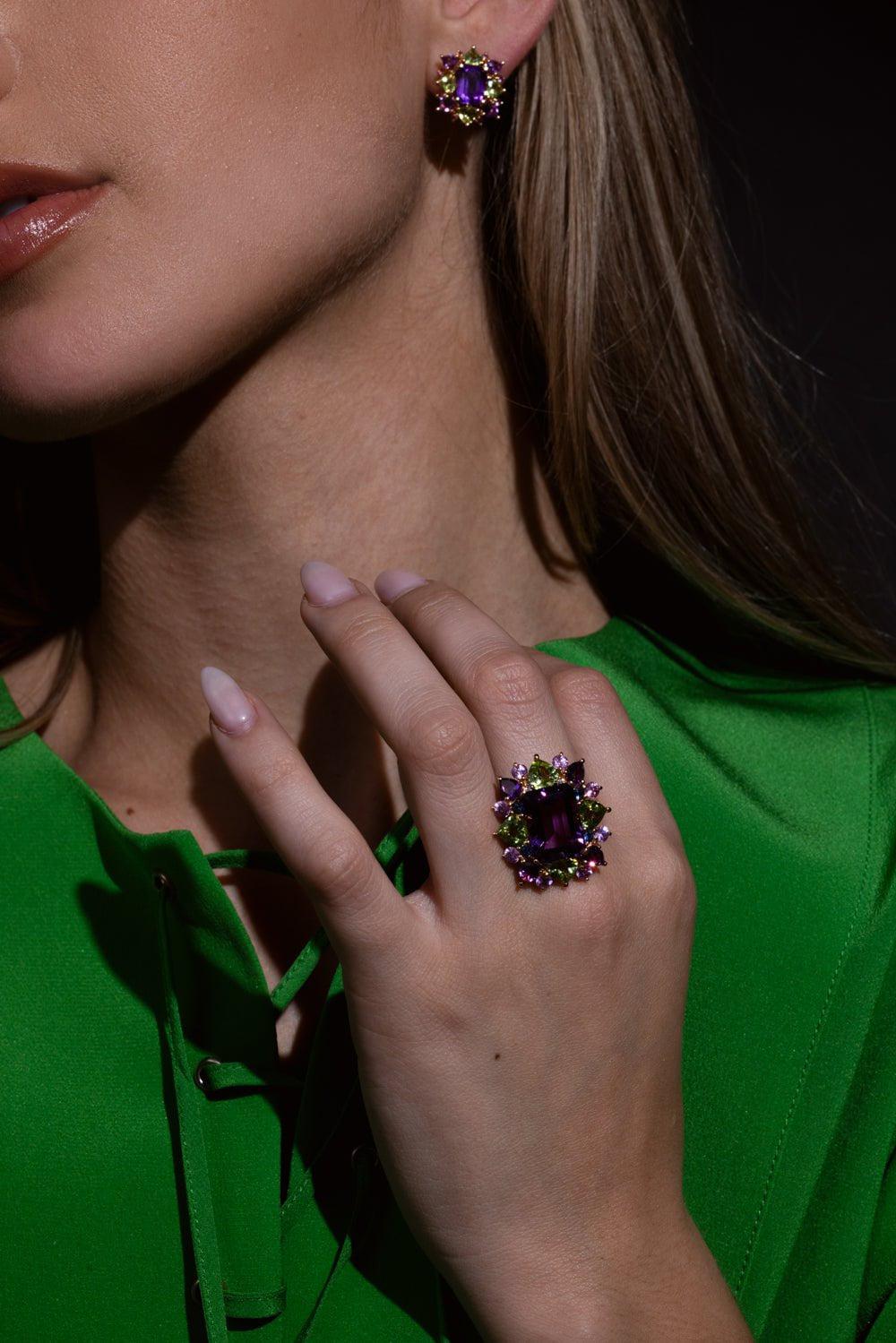 STEFERE-Multi Sapphire Amethyst Ring-ROSE GOLD