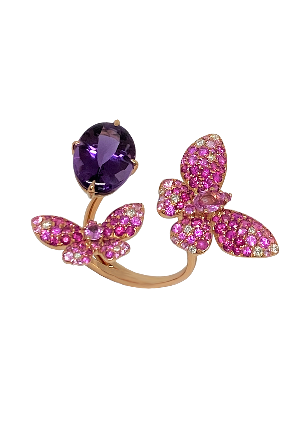 STEFERE-Diamond Amethyst Duo Butterfly Ring-ROSE GOLD