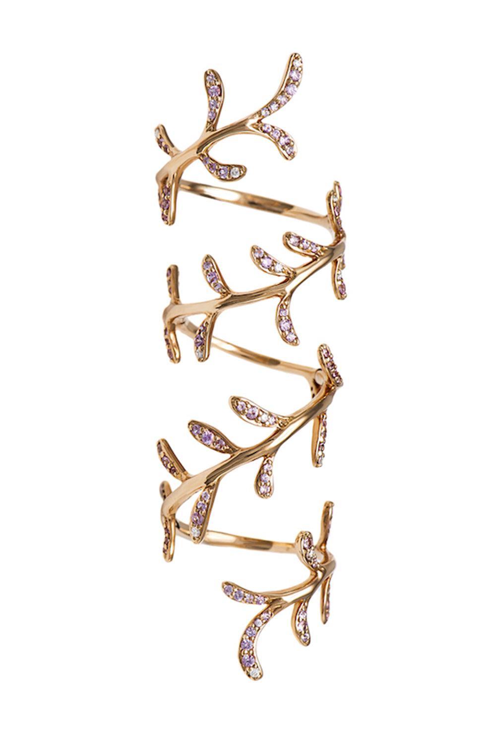 Pink Sapphire Full-Finger Flower Ring-ROSE GOLD-7-JEWELRYFINE JEWELRING-STEFERE