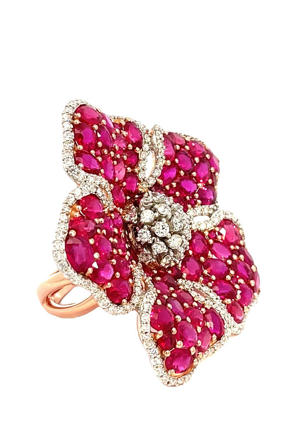 Ruby Diamond Flower Ring-ROSE GOLD-7-JEWELRYFINE JEWELRING-STEFERE