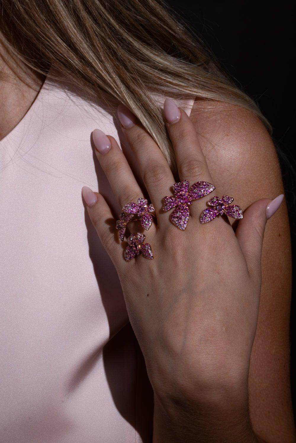 STEFERE-Diamond Pink Sapphire Trio Butterfly Ring-ROSE GOLD