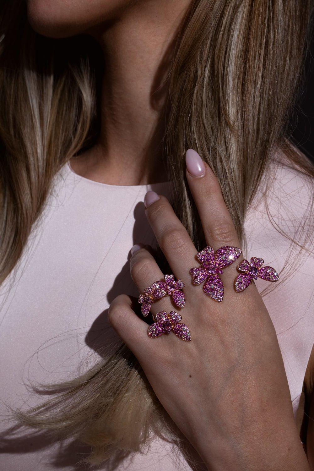 STEFERE-Diamond Pink Sapphire Trio Butterfly Ring-ROSE GOLD