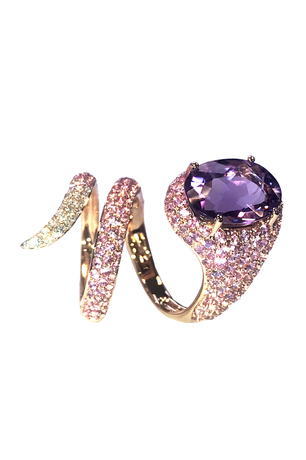 Purple Sapphire Diamond Amethyst Spiral Ring-ROSE GOLD-7.5-JEWELRYFINE JEWELRING-STEFERE