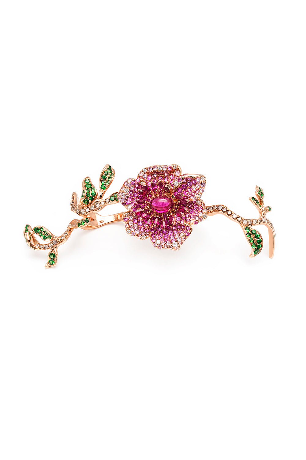 STEFERE-Diamond Pink Sapphire Flower Vine Ring-ROSE GOLD