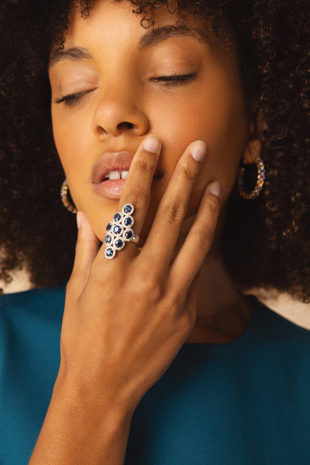 STEFERE-Diamond Blue Sapphire Ring-WHITE GOLD