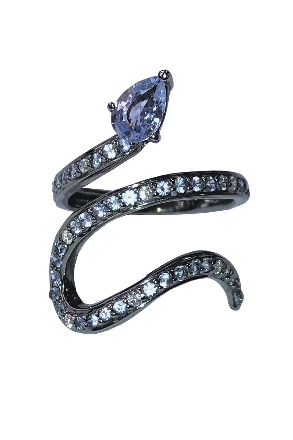 White Diamond Blue Sapphire Snake Ring-WHITE GOLD-6-JEWELRYFINE JEWELRING-STEFERE