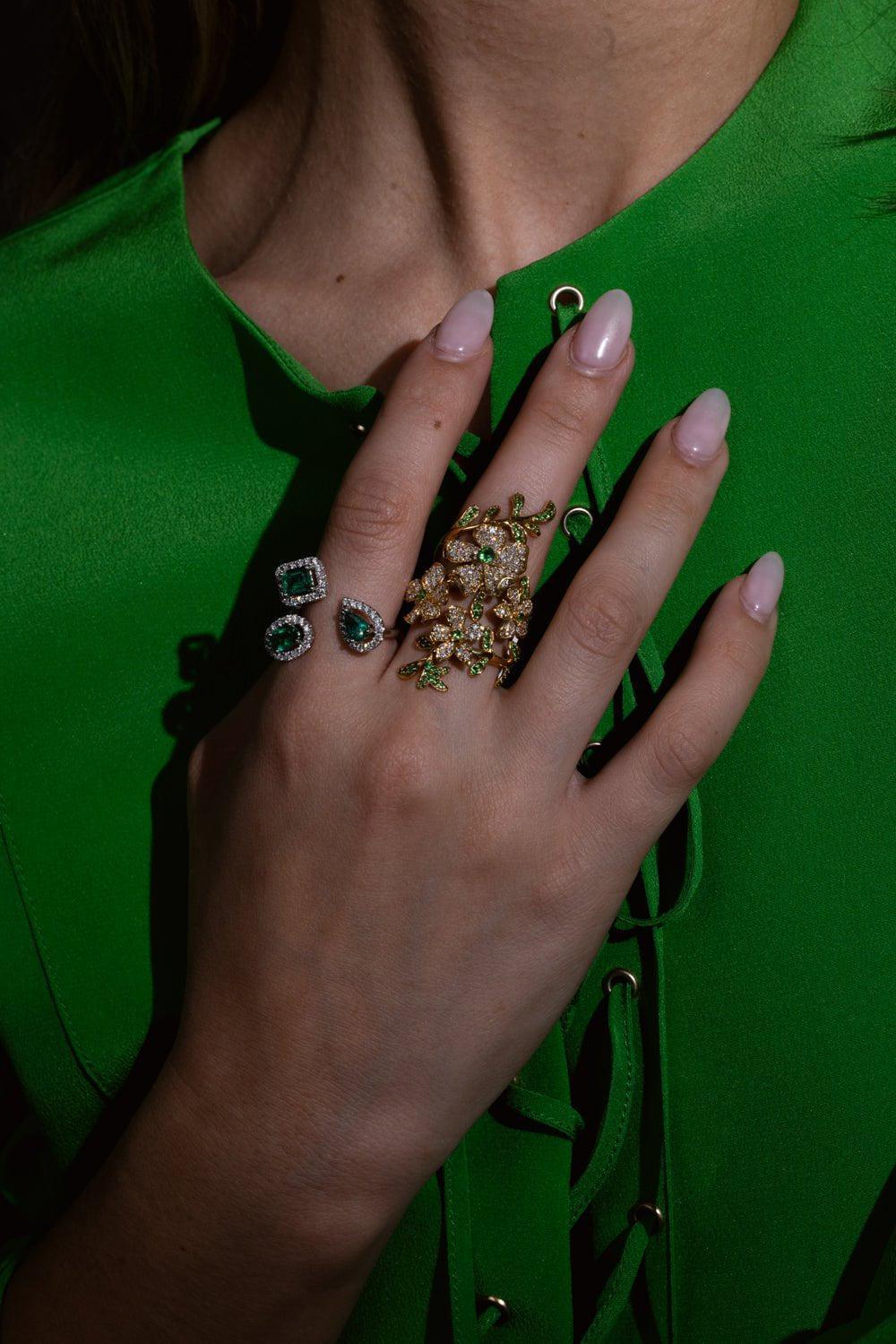 STEFERE-Mixed Emerald Open Ring-WHITE GOLD