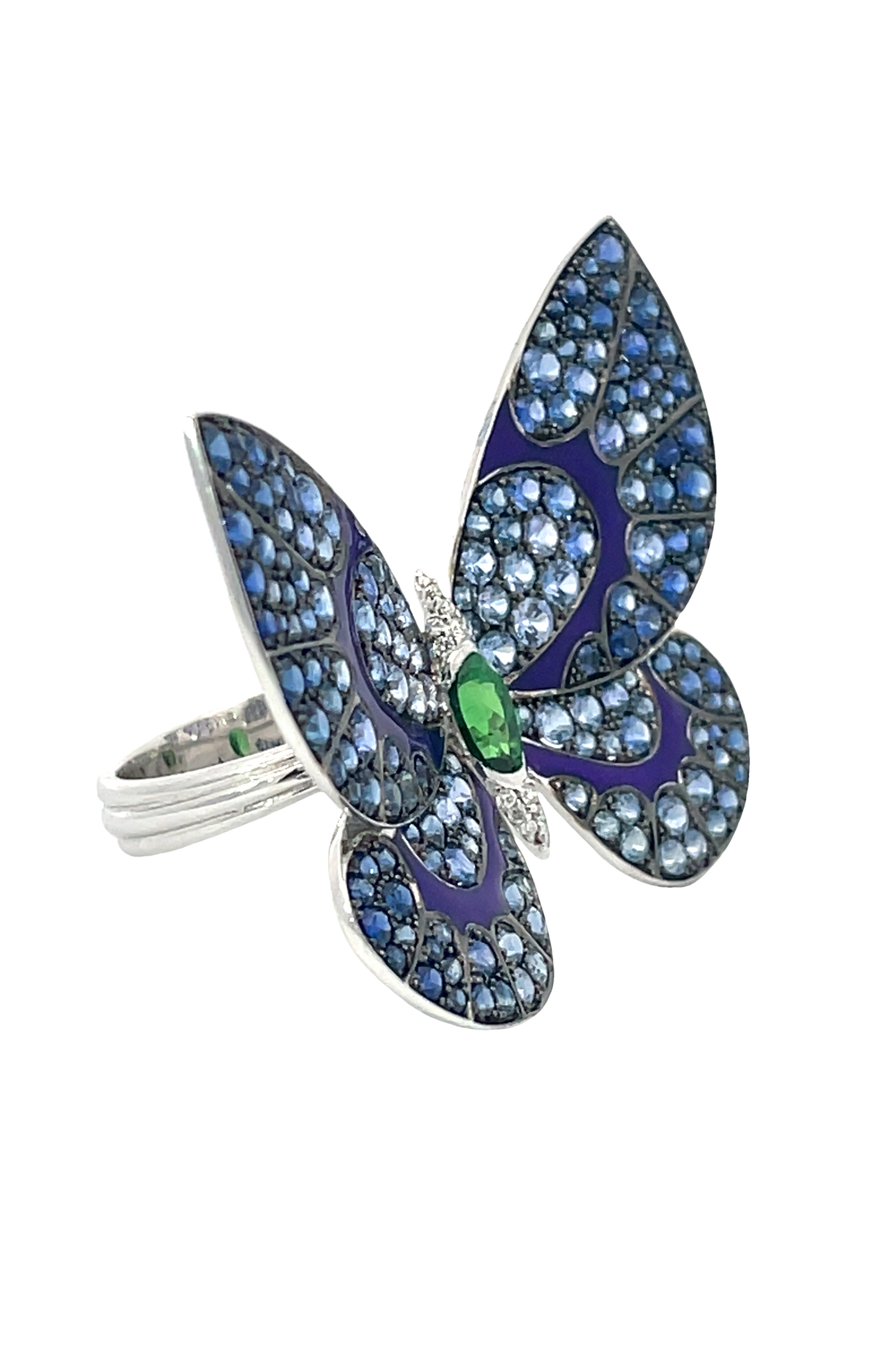 STEFERE-Purple Enamel Tsavorite Butterfly Ring-WHITE GOLD