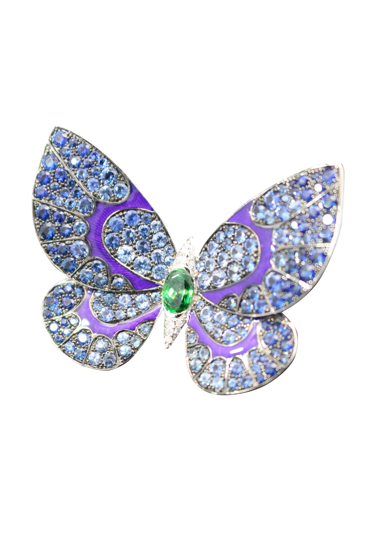 STEFERE-Purple Enamel Tsavorite Butterfly Ring-WHITE GOLD