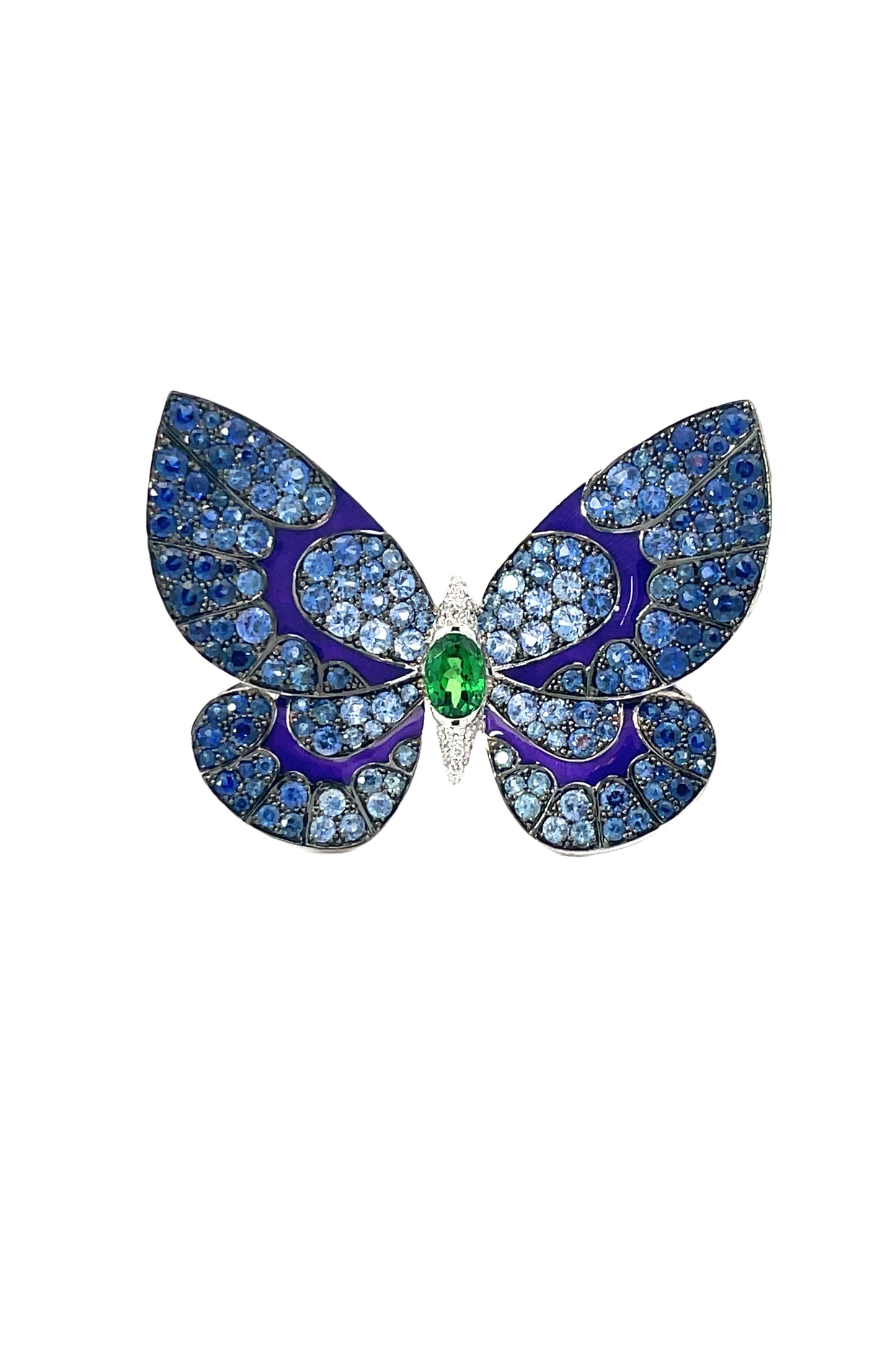 STEFERE-Purple Enamel Tsavorite Butterfly Ring-WHITE GOLD